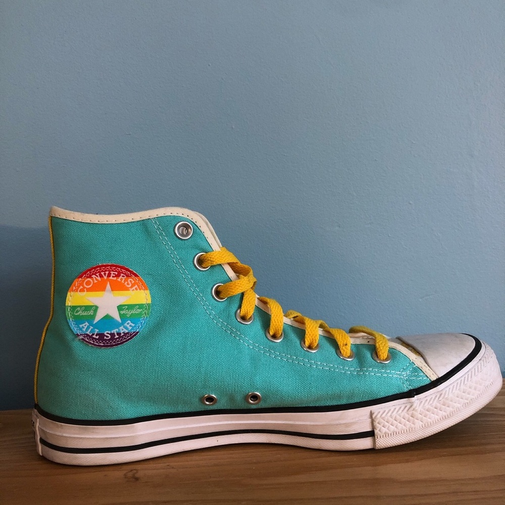 Customized blue and yellow pride men’s converse